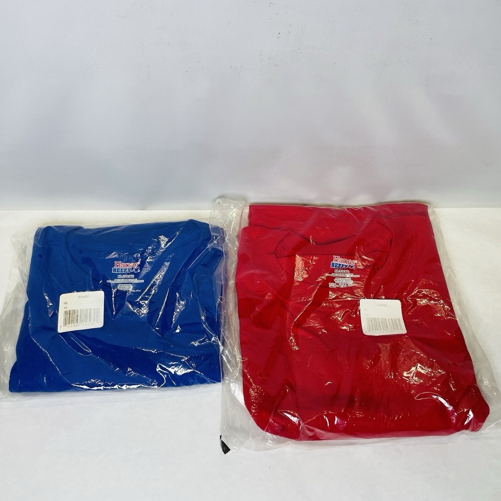 Lot Of 2 Xlarge Hanes Beefy T-shirts Style 5184RO‎ Blue & 5184RE RED NIP.